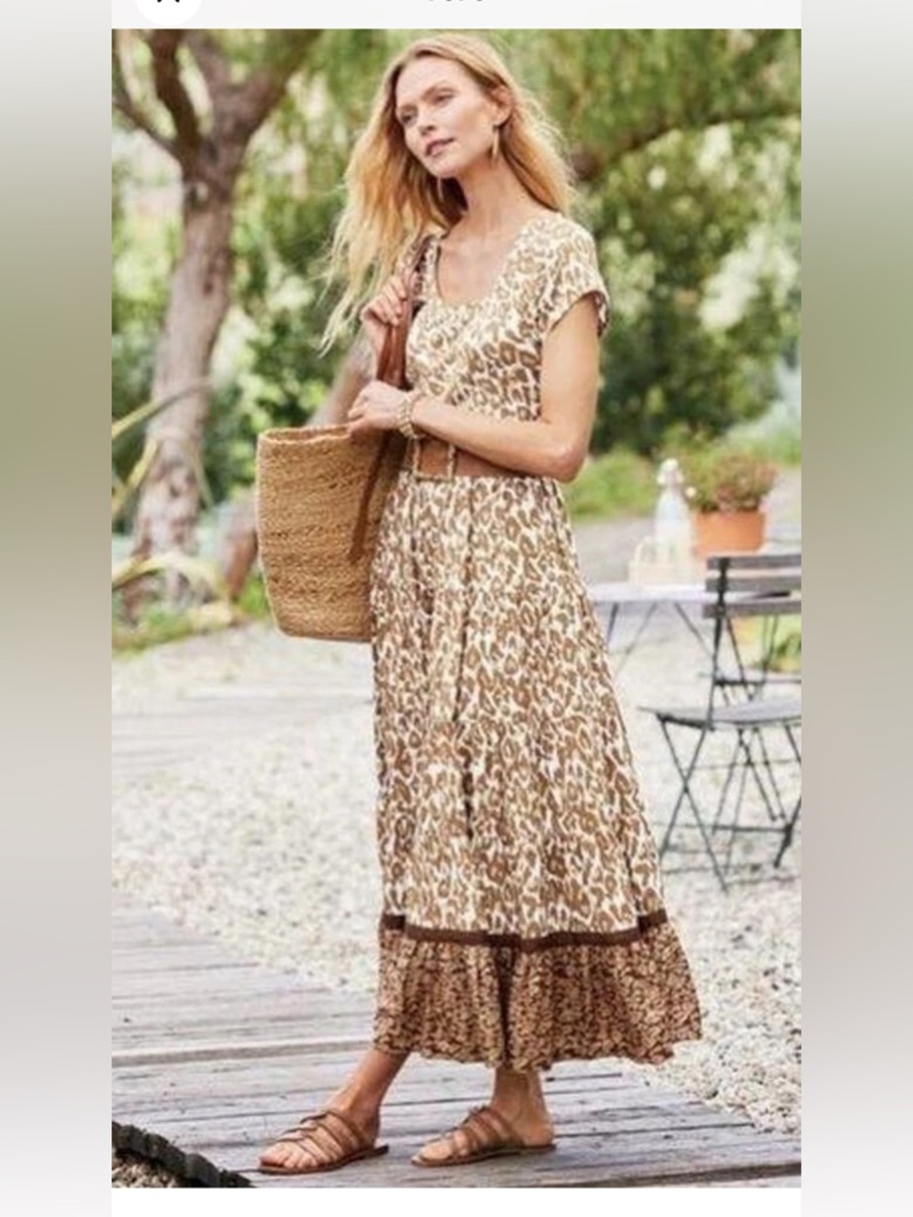 Soft Surroundings Leopard Print Kara Midi Dress Size Large Boho Ruffle Hem